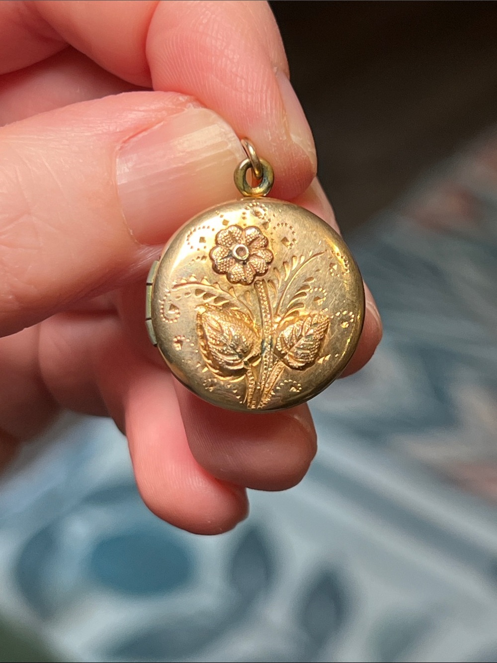 Antique Victorian 12k Gold Filled Floral Engraved Repousse Round Locket Pendant